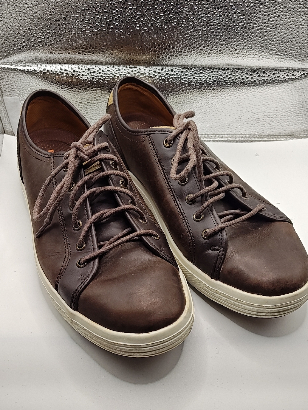 Men's Skechers Brown Leather Wide Fit Memory Foam Casual Sneakers 11.5
